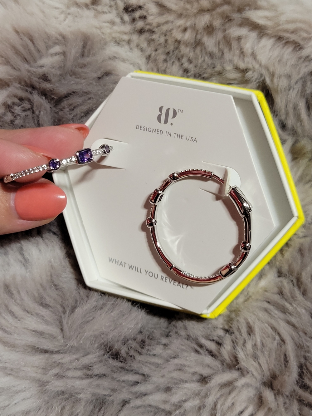 Rare Unicorn Purple Gem Hoop Earrings - Women's Silver Tone